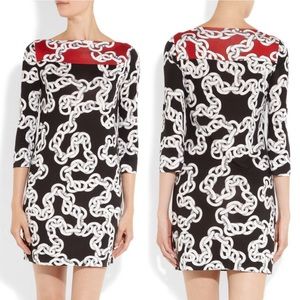 Diane Von Furstenberg Ruri Silk Jersey Tunic Mini Dress In Chains Grey Red